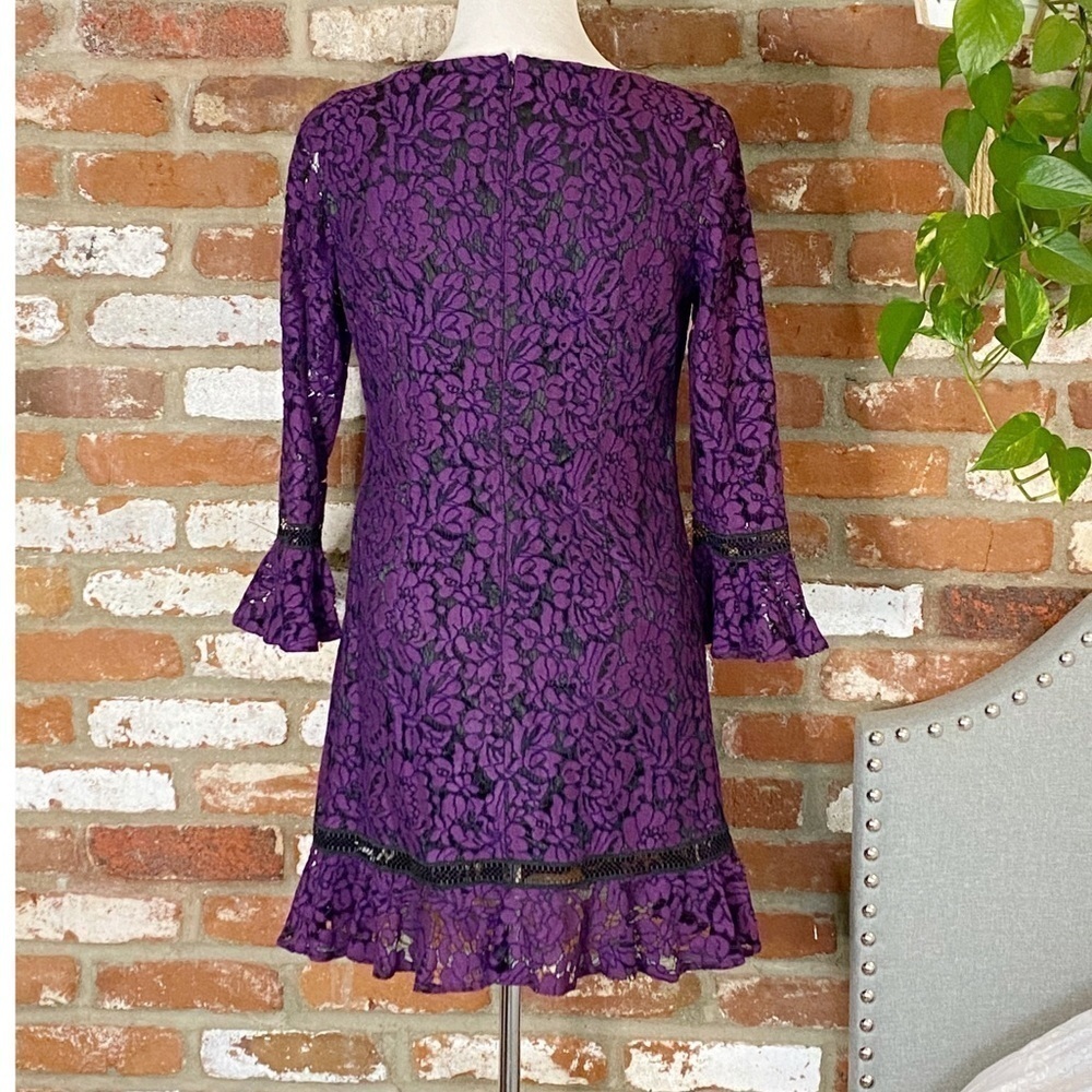 Eliza J Purple Flare Sleeve Lace Shift Dress Size 8P - Picture 6 of 11